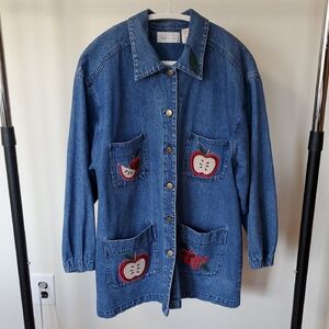 Blue Denim Jean Jacket with Apple Embroidery